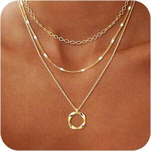 14K Gold Plated Layered Necklaces for Women Trendy, Stackable Dainty Gold Plated